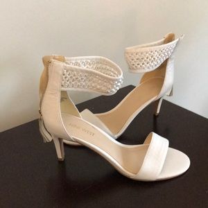 White Nine West open toe heels